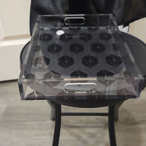 At Home Black Lip Print Decorative Acrylic Tray w/Handles - Picture 7 of 8